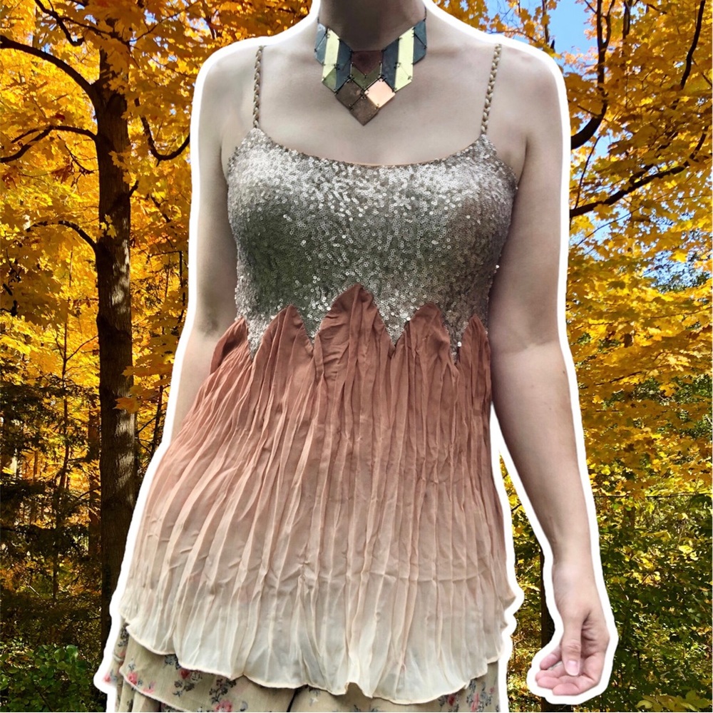 True Vintage y2k Sparkle Fairy Cami with Sheer Ombre Pleats, Size S